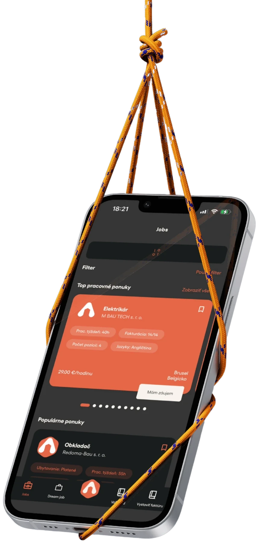 Mobilná aplikácia Alogator s pracovnými ponukami